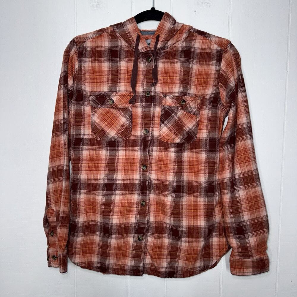Carhartt Women’s Flannel Plaid Hooded Shirt Relaxed Fit Orange Fall Size XS 0/2